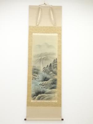 小川映月筆　彩色山水　肉筆絹本掛軸（共箱）